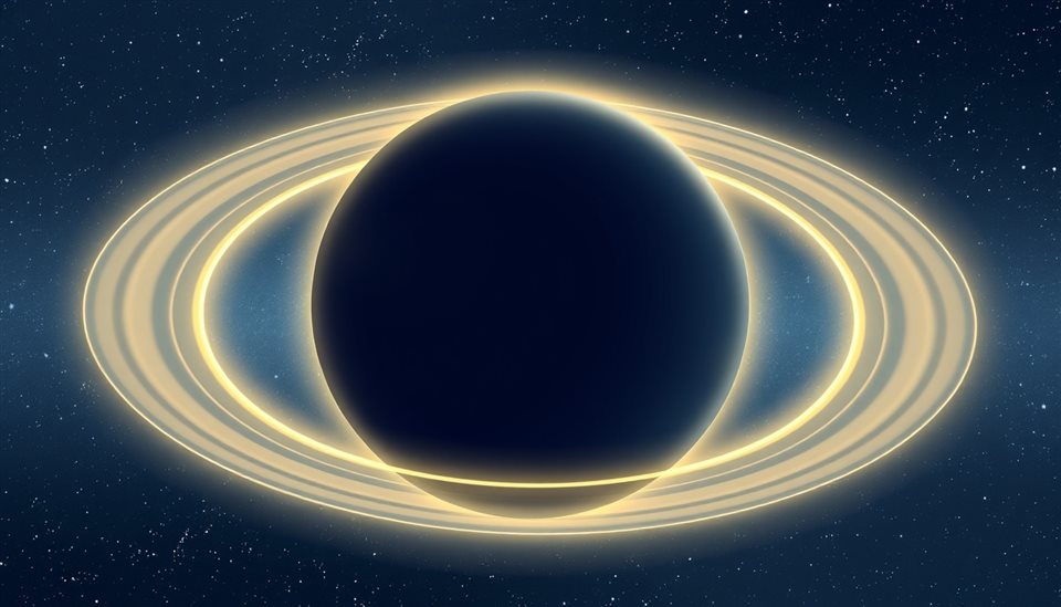 Minimal flat illustration of A majestic gas giant planet with glowing rings floating in the deep starry cosmos, close-up detail with shallow depth of field, soft pastel colors, bright and cozy, 16:9 aspect ratio
