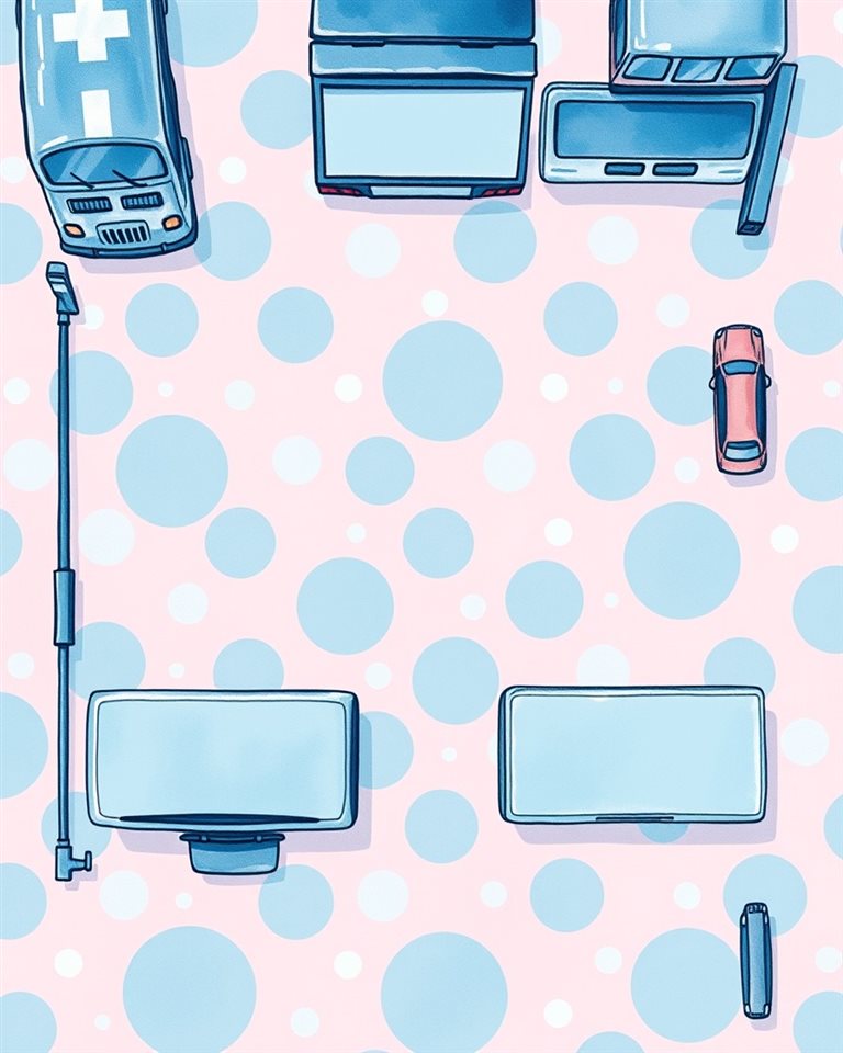 Watercolor illustration of A seamless retro pattern of playful white polka dots evenly spaced on a pastel pink background., high-angle view from above, cool blue tones, quiet atmosphere, 4:5 aspect ratio