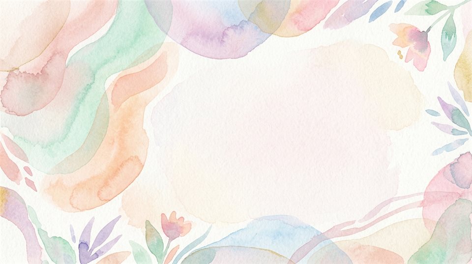 Diseño con textura de acuarela de fondo abstracto limpio con formas suaves y una gran área vacía para texto, diseño simple y equilibrado, colores pastel suaves, brillante y acogedor, relación de aspecto 16:9