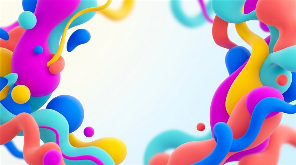 Renderizado 3D suave de fondo abstracto limpio con formas suaves y una gran área vacía para texto, diseño simple y equilibrado, colores vivos, alto contraste, enérgico, relación de aspecto 16:9