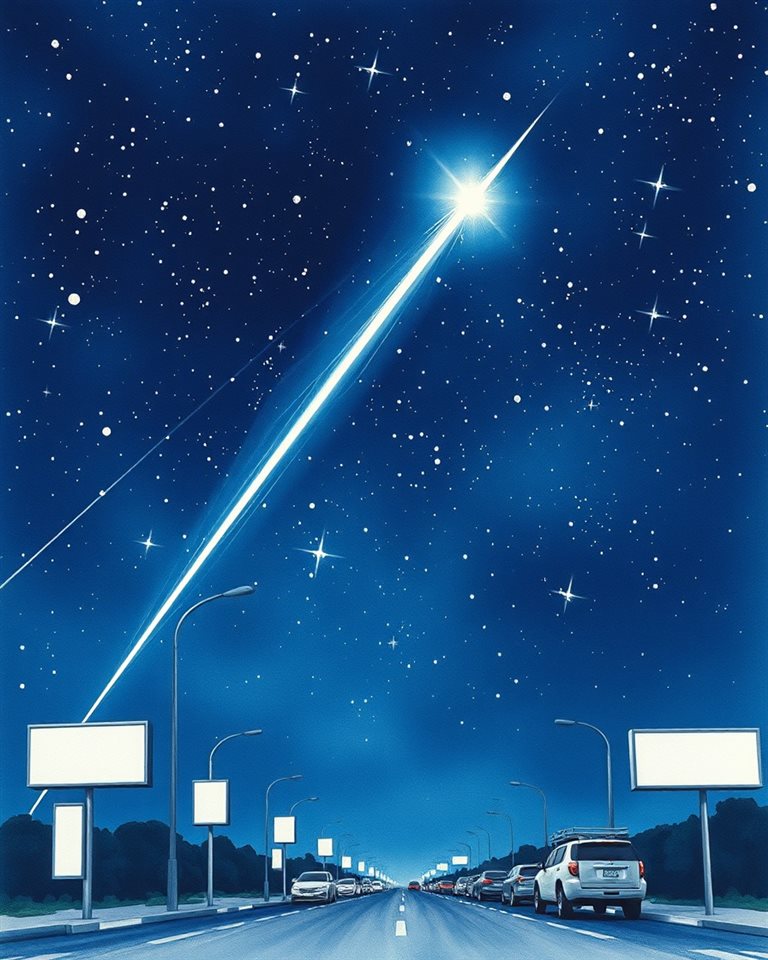 Watercolor illustration of A brilliant shooting star streak across a dark night sky filled with countless bright stars, wide shot with open space at the top for text, cool blue tones, quiet atmosphere, 4:5 aspect ratio