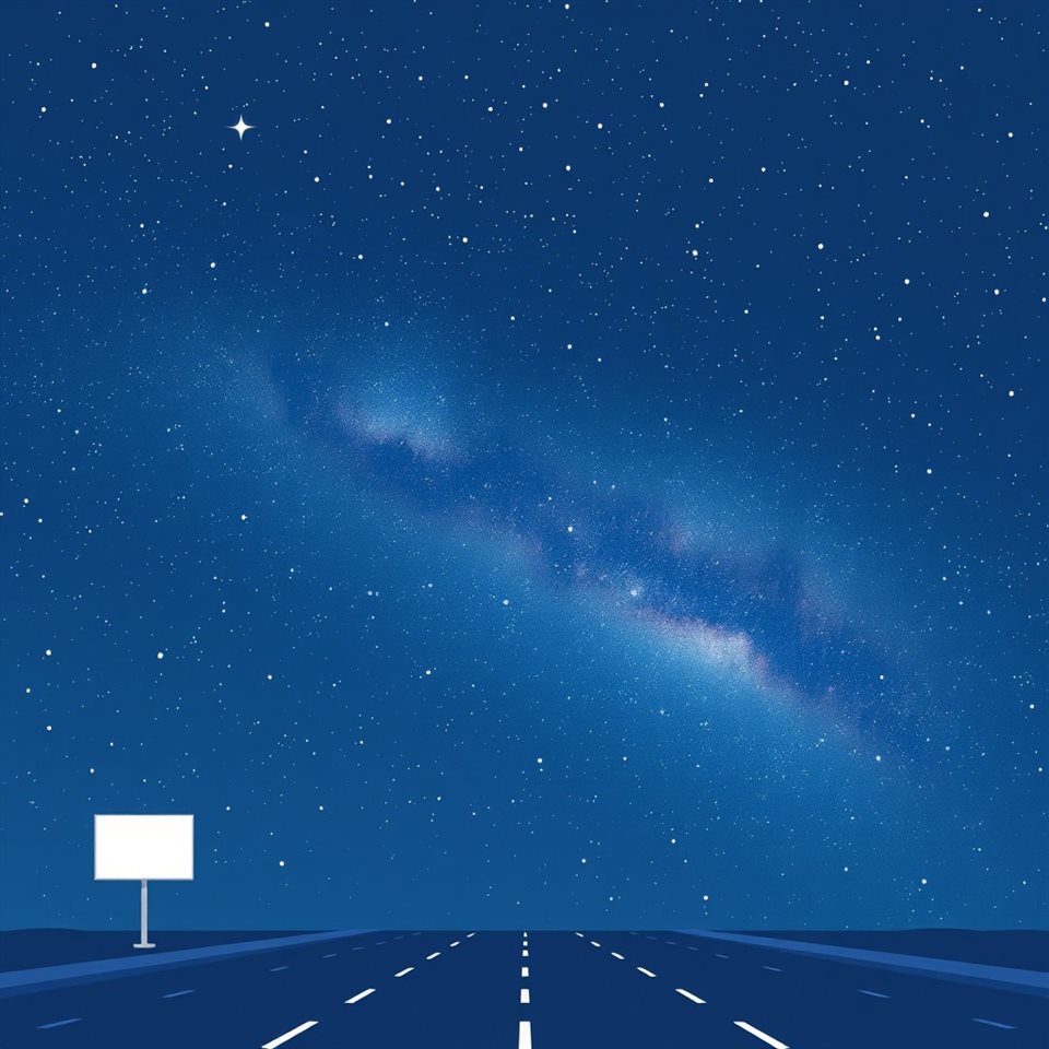 Minimal flat illustration of Vibrant Milky Way galaxy stretching across a deep blue night sky filled with countless bright stars, wide shot with open space at the top for text, soft pastel colors, bright and cozy, 1:1 aspect ratio