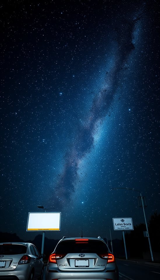 Photorealistic photo of Vibrant Milky Way galaxy stretching across a deep blue night sky filled with countless bright stars, close-up detail with shallow depth of field, moody dark tones, dramatic lighting, 9:16 aspect ratio
