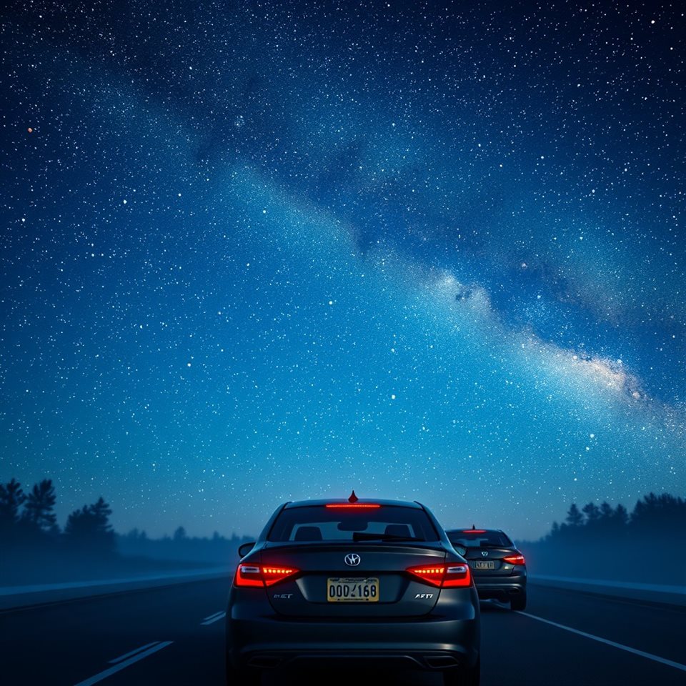 Soft 3D render of Vibrant Milky Way galaxy stretching across a deep blue night sky filled with countless bright stars, wide shot with open space at the top for text, misty morning haze, dreamy, 1:1 aspect ratio