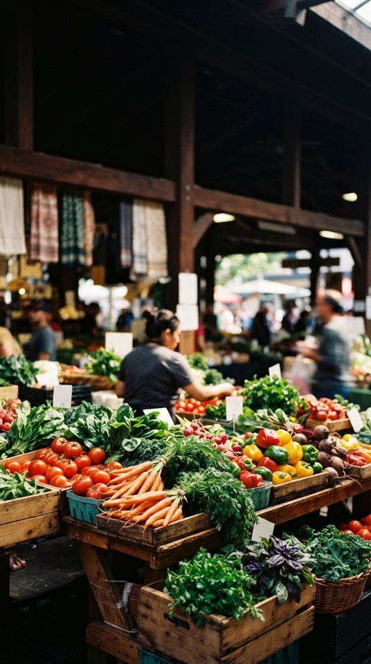 Cinematic film still of fresh vegetables, wide shot with open space at the top for text, vivid colors, high contrast, energetic, 9:16 aspect ratio