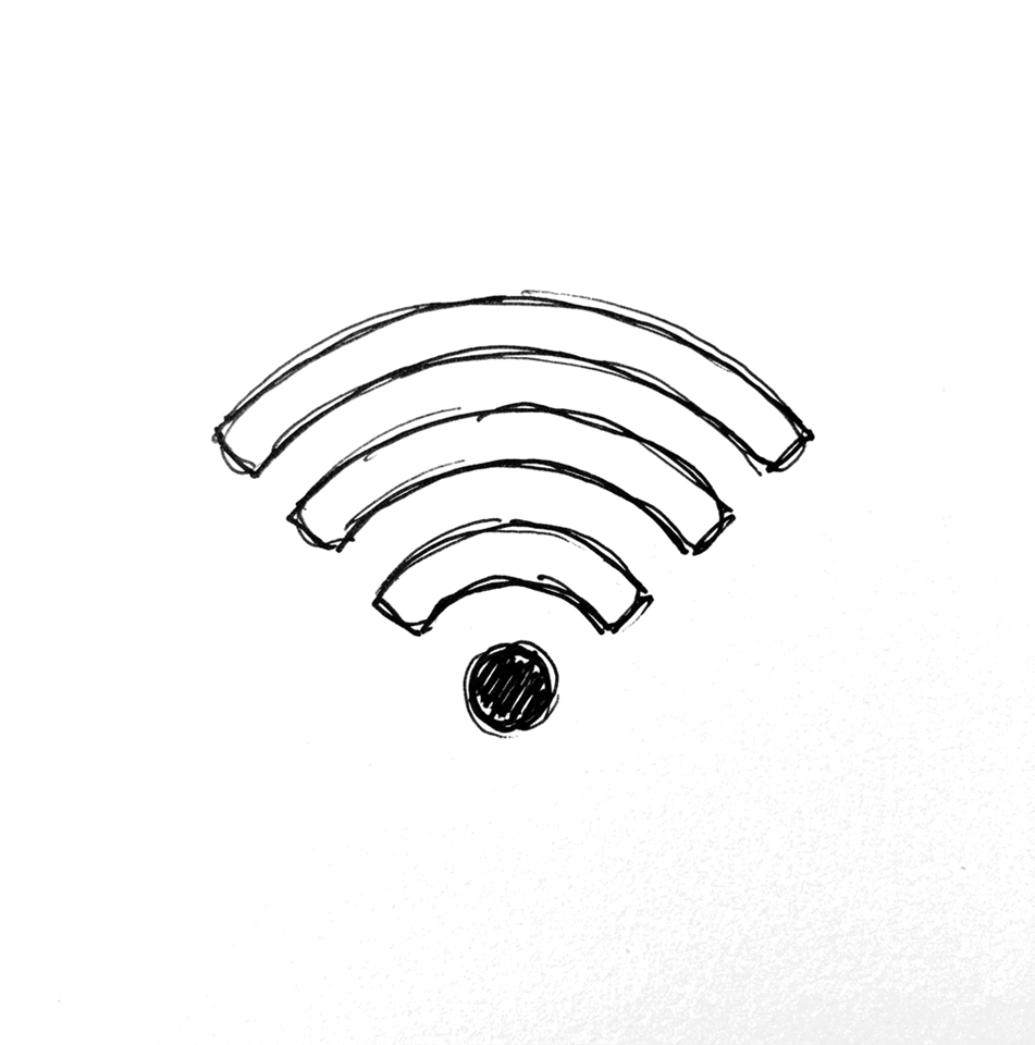 Cute hand-drawn doodle icon, black pen of a wifi signal icon, transparent background PNG