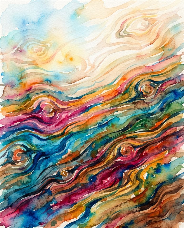 Watercolor illustration of wood texture, wide shot with open space at the top for text, vivid colors, high contrast, energetic, 4:5 aspect ratio