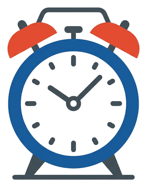 Flat vector icon, bold solid colors of an alarm clock icon, transparent background PNG