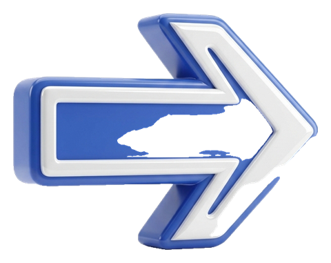 Matte 3D render, blue and white color scheme of a glossy three-dimensional arrow, transparent background PNG