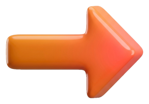 Clay 3D render, warm orange and coral tones of a glossy three-dimensional arrow, transparent background PNG