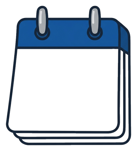 Flat vector icon, bold solid colors of a calendar icon with blank pages, transparent background PNG