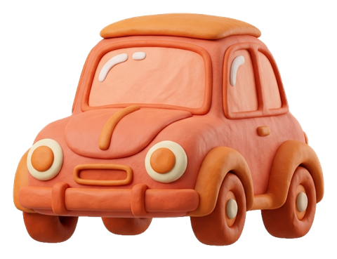 Clay 3D render, warm orange and coral tones of a cute car icon, transparent background PNG