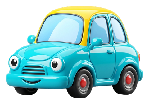 Glossy 3D render, vivid colors of a cute car icon, transparent background PNG
