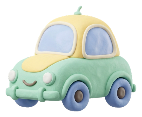 Clay 3D render, pastel colors of a cute car icon, transparent background PNG