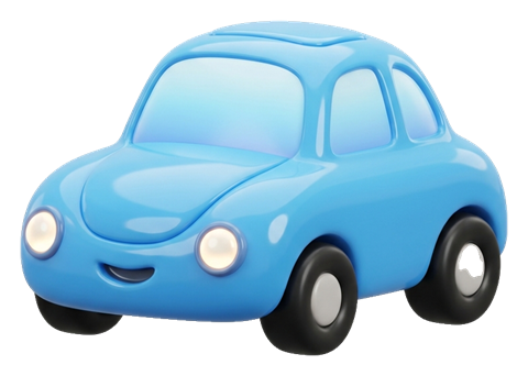 Soft 3D render, glossy of a cute car icon, transparent background PNG