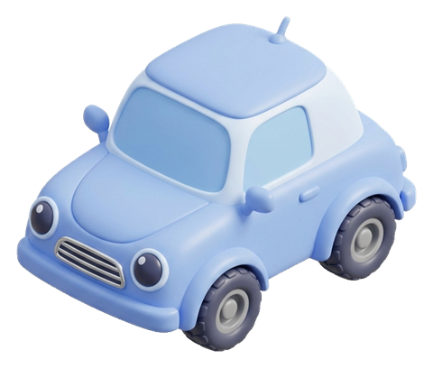 Soft 3D render, isometric view of a cute car icon, transparent background PNG