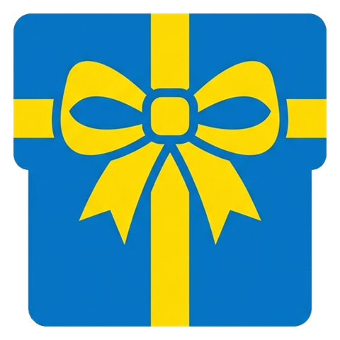 Flat vector icon, bold solid colors of a gift box with a ribbon, transparent background PNG