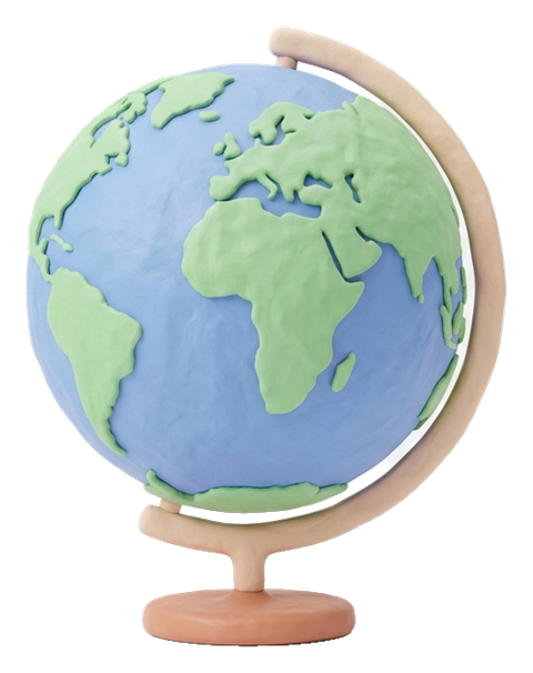 Clay 3D render, pastel colors of a planet earth globe icon, transparent background PNG