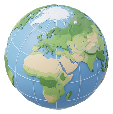 Soft 3D render, isometric view of a planet earth globe icon, transparent background PNG