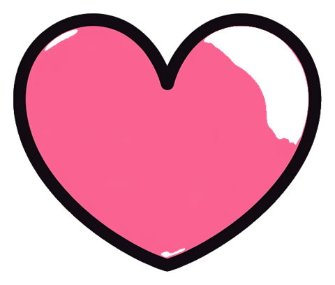 Cute sticker style with a thick dark outline of a heart icon, transparent background PNG