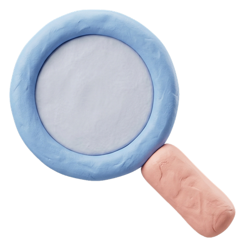 돋보기 검색 아이콘, 점토 느낌 3D, 파스텔 색감, 투명 배경(누끼) PNG
