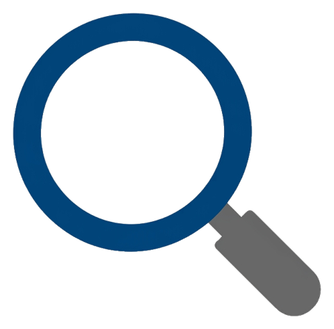 Flat vector icon, bold solid colors of a magnifying glass search icon, transparent background PNG