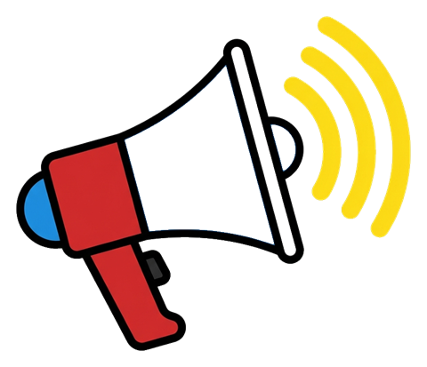 Flat vector icon, bold solid colors of a megaphone announcement icon, transparent background PNG