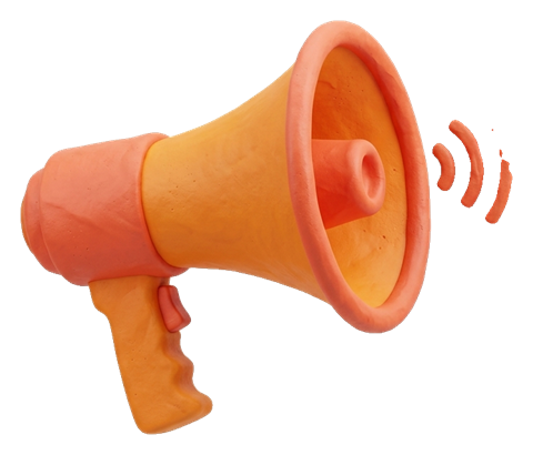 Clay 3D render, warm orange and coral tones of a megaphone announcement icon, transparent background PNG