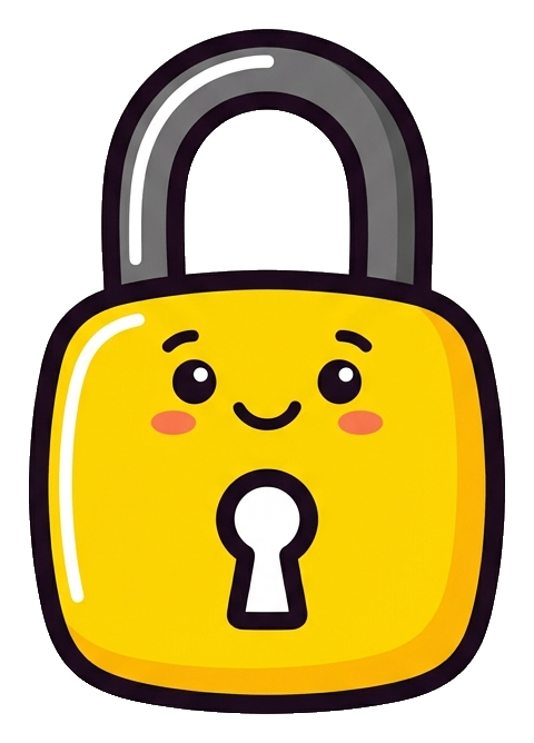 Cute sticker style with a thick dark outline of a padlock security icon, transparent background PNG