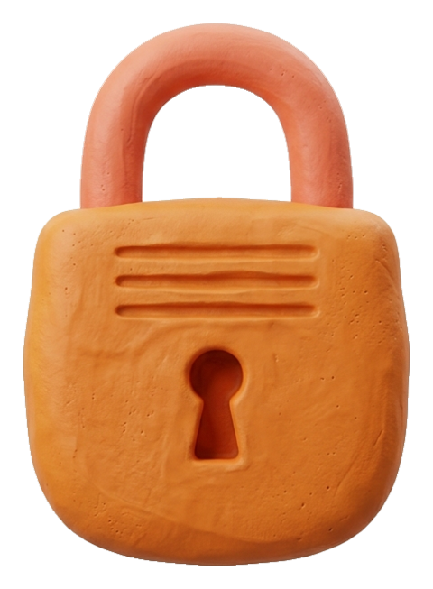 Clay 3D render, warm orange and coral tones of a padlock security icon, transparent background PNG