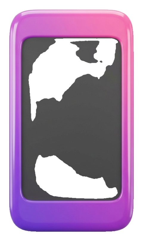 Glossy 3D render, purple and pink gradient of a smartphone icon with a blank screen, transparent background PNG