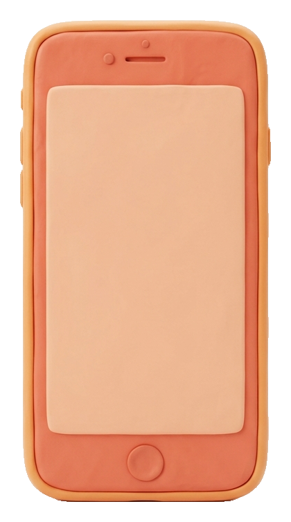 Clay 3D render, warm orange and coral tones of a smartphone icon with a blank screen, transparent background PNG