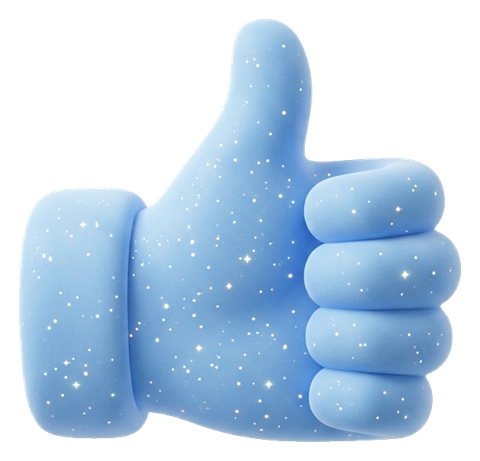 Soft 3D render, with small sparkles of a thumbs up hand icon, transparent background PNG