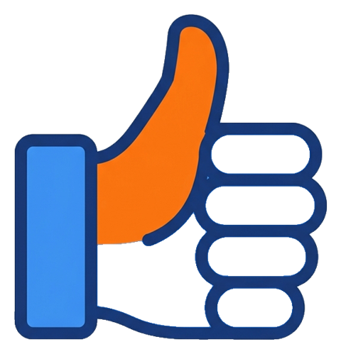 Flat vector icon, bold solid colors of a thumbs up hand icon, transparent background PNG