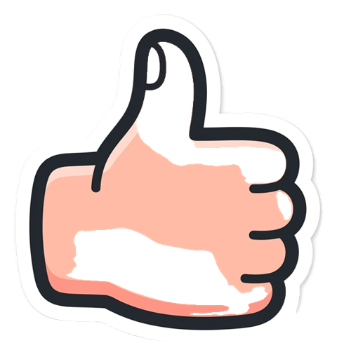 Cute sticker style with a thick dark outline of a thumbs up hand icon, transparent background PNG