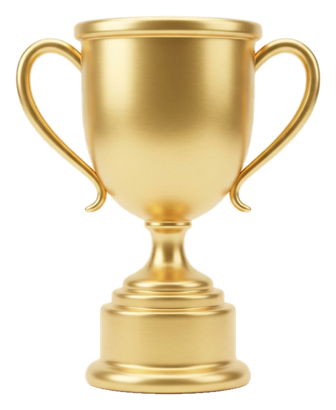 Soft 3D render of a golden winner trophy cup, transparent background PNG