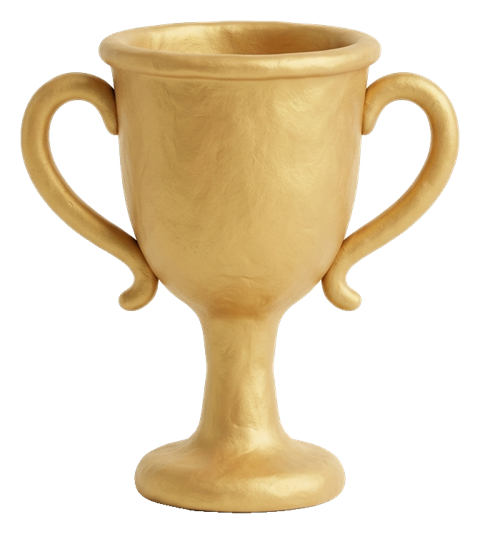 Clay 3D render, pastel of a golden winner trophy cup, transparent background PNG