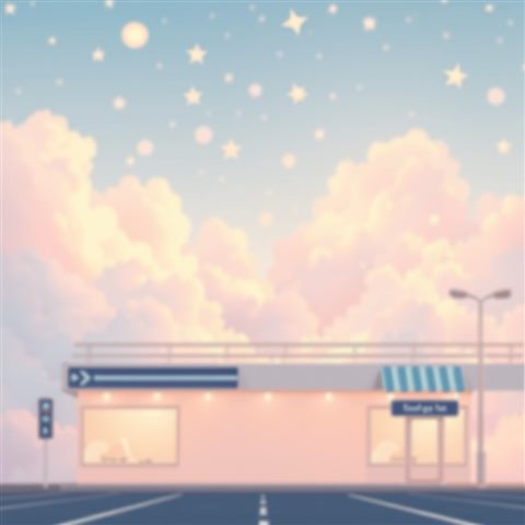Minimal flat illustration of Dreamy aesthetic vertical background with pastel clouds, stars, and soft glowing bokeh lights, close-up detail with shallow depth of field, soft pastel colors, bright and cozy, 1:1 aspect ratio