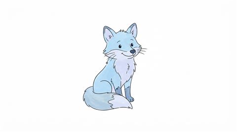 Simple line art with soft colors on a plain white background of friendly forest animals, isolated single subject, centered, cool blue tones, quiet atmosphere, 16:9 aspect ratio