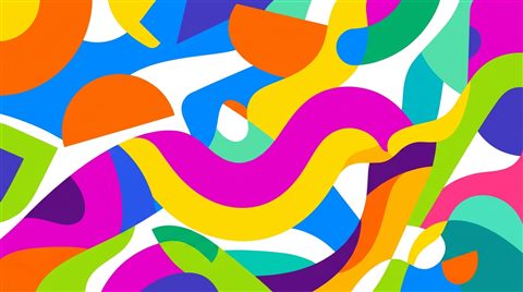 Minimal flat illustration of soft abstract background, high-angle view from above, vivid colors, high contrast, energetic, 16:9 aspect ratio