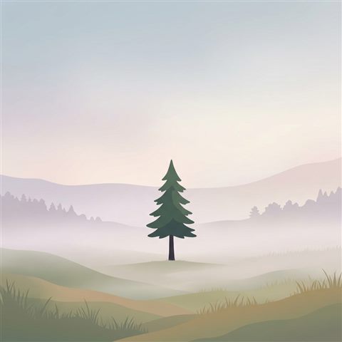 Minimal flat illustration of soft abstract background, centered subject with a simple uncluttered composition, misty morning haze, dreamy, 1:1 aspect ratio