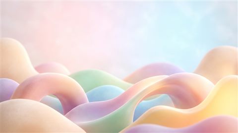 Soft 3d render of soft abstract background, wide shot with open space at the top for text, soft pastel colors, bright and cozy, 16:9 aspect ratio