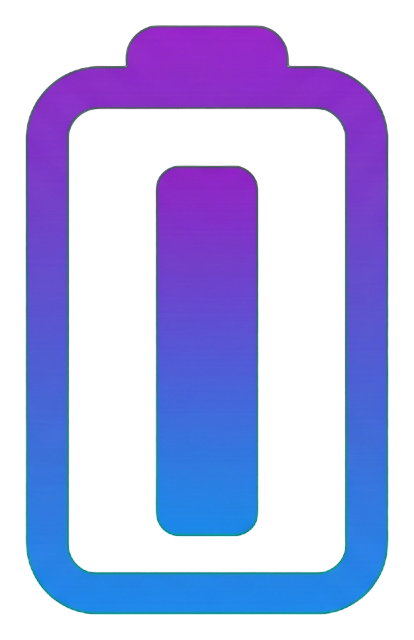 Gradient app-style icon, purple to blue gradient of a battery level icon, transparent background PNG