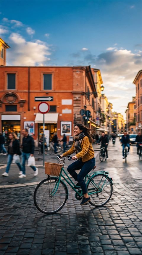 Cinematic film still of bicycle, wide shot with open space at the top for text, vivid colors, high contrast, energetic, 9:16 aspect ratio