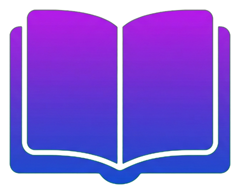 Gradient app-style icon, purple to blue gradient of an open book icon, transparent background PNG