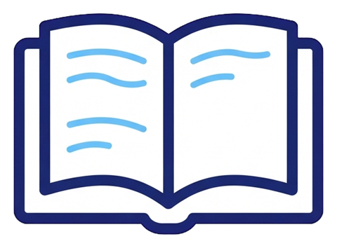 Duotone icon, navy blue and light blue of an open book icon, transparent background PNG