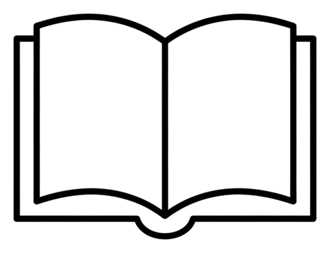Thin black line icon, minimal outline of an open book icon, transparent background PNG