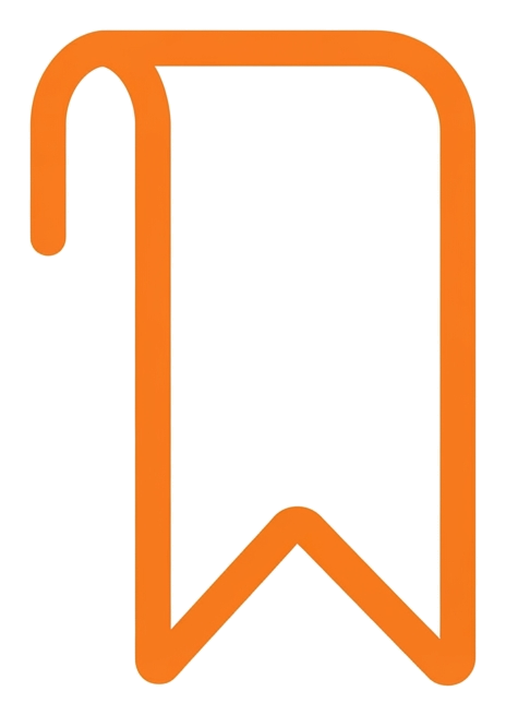 Rounded line icon, thick orange outline of a bookmark ribbon icon, transparent background PNG