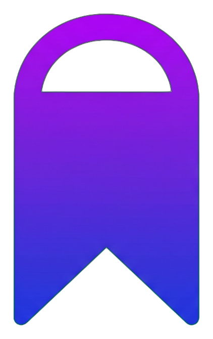 Gradient app-style icon, purple to blue gradient of a bookmark ribbon icon, transparent background PNG