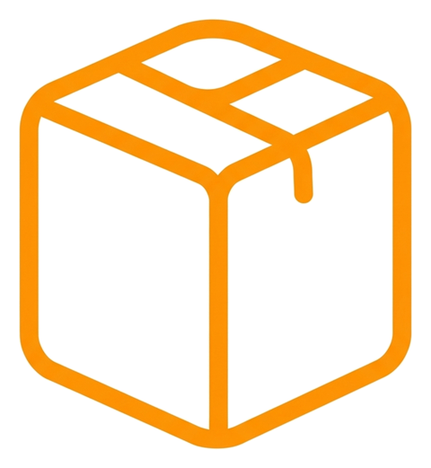 Rounded line icon, thick orange outline of a parcel box icon, transparent background PNG